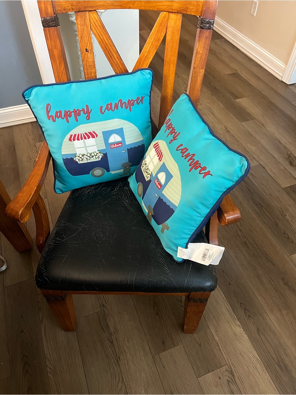 Happy Camper Decorative Throw Pillow - Turquoise Accent Pillow (Set of 2)